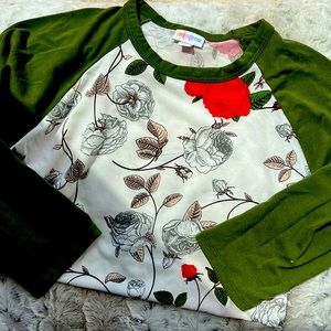 LuLaRoe Green & White Rose Henley